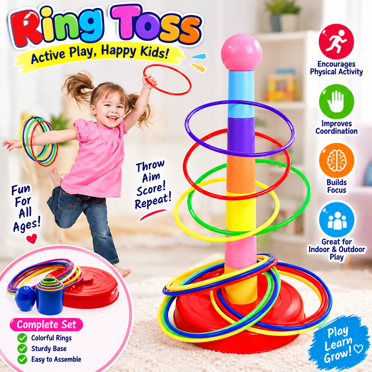 1. Children’s Rainbow Ring Toss – Fun Interactive Game for Kids