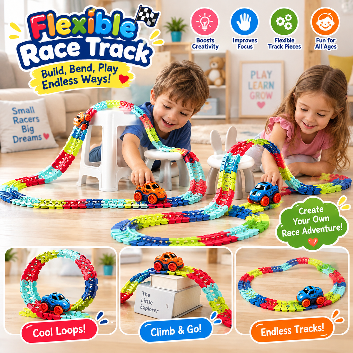 1. Kids Adventure Racing Track Set – 138Pcs Creative Car Playset