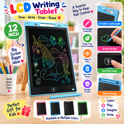 1. Kids LCD Drawing Tablet – 12 Inch Reusable Writing & Sketch Pad