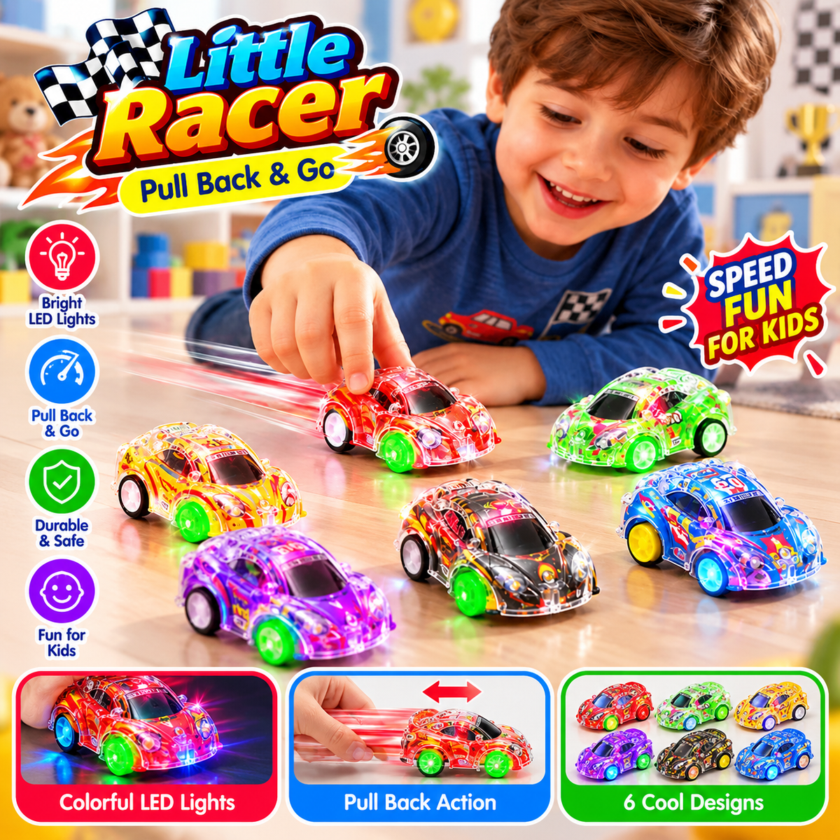 3Pcs Mini Racing Toy Cars – Pull Back Vehicles for Kids