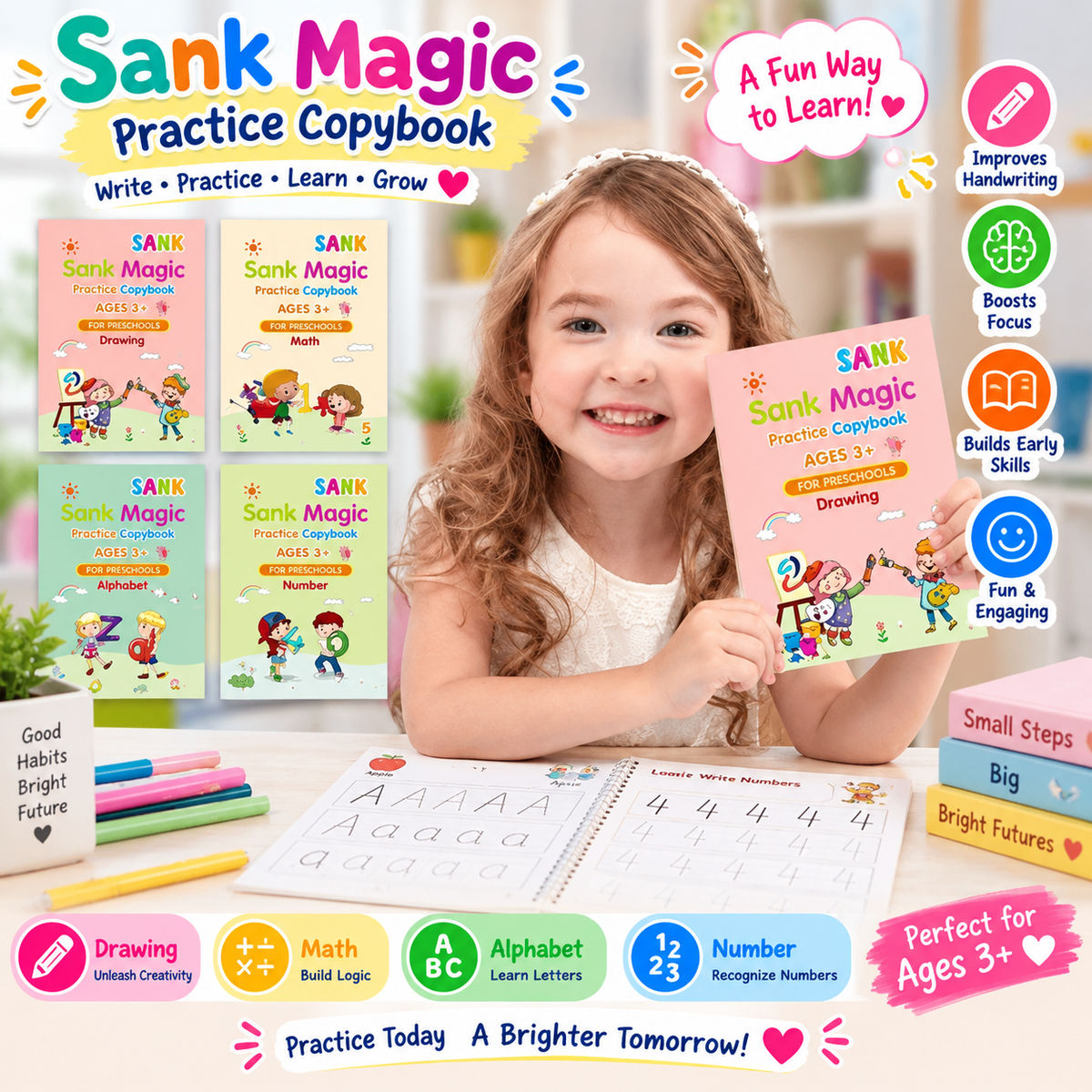 4Pcs Handwriting Practice Books – Educational Writing Set for Kids