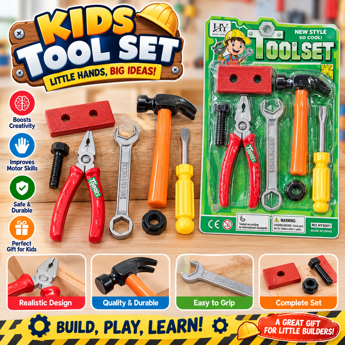 7-Piece Kids Tool Set – Fun Pretend Play Toy Set for Children