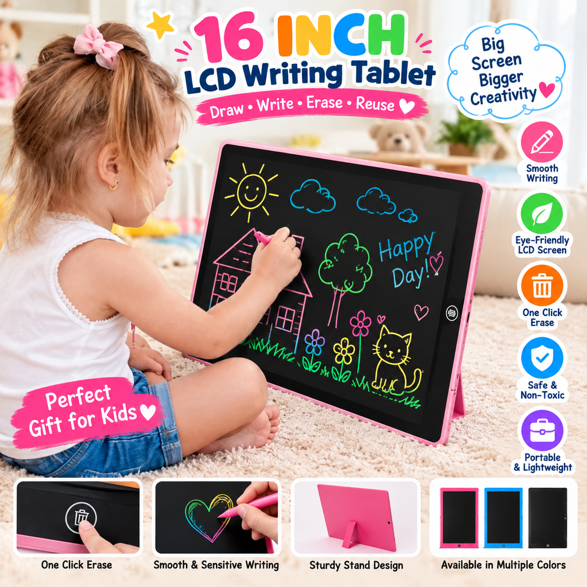 Large 16 Inch Writing Tablet Colorful LCD Drawing & Doodle Board