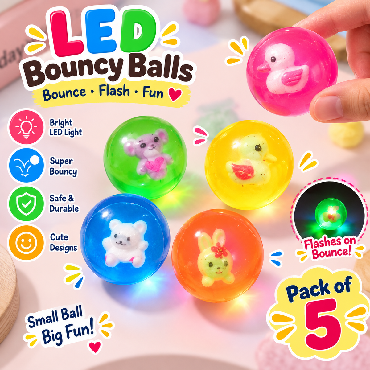 5 Piece Bouncy Ball Set Fun Active Play Toys For Children
