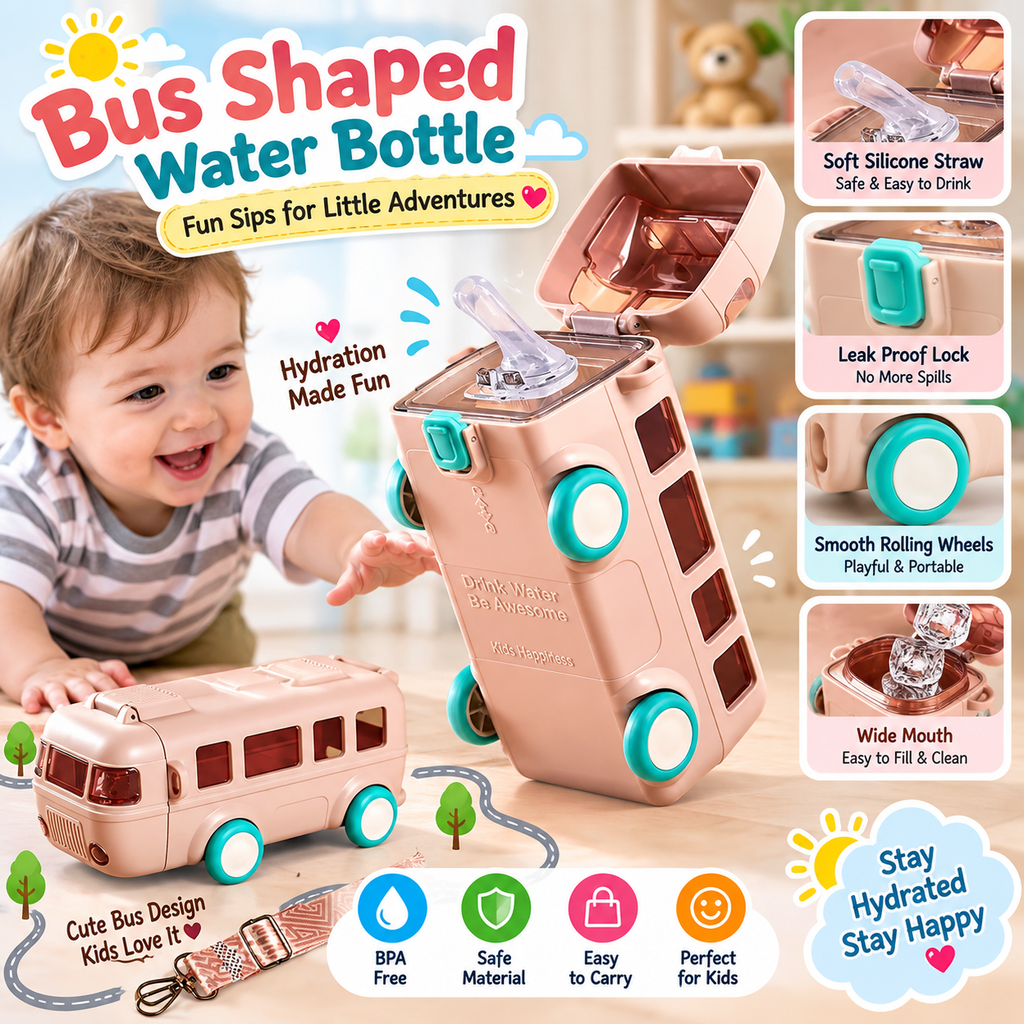 School Bus Shaped Water Bottle Cute Kids Drinking Bottle