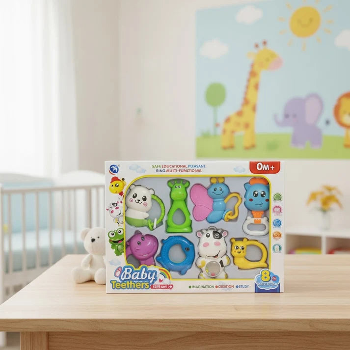 Baby Teether & Rattle Toys – 8Pcs Colorful Activity Set