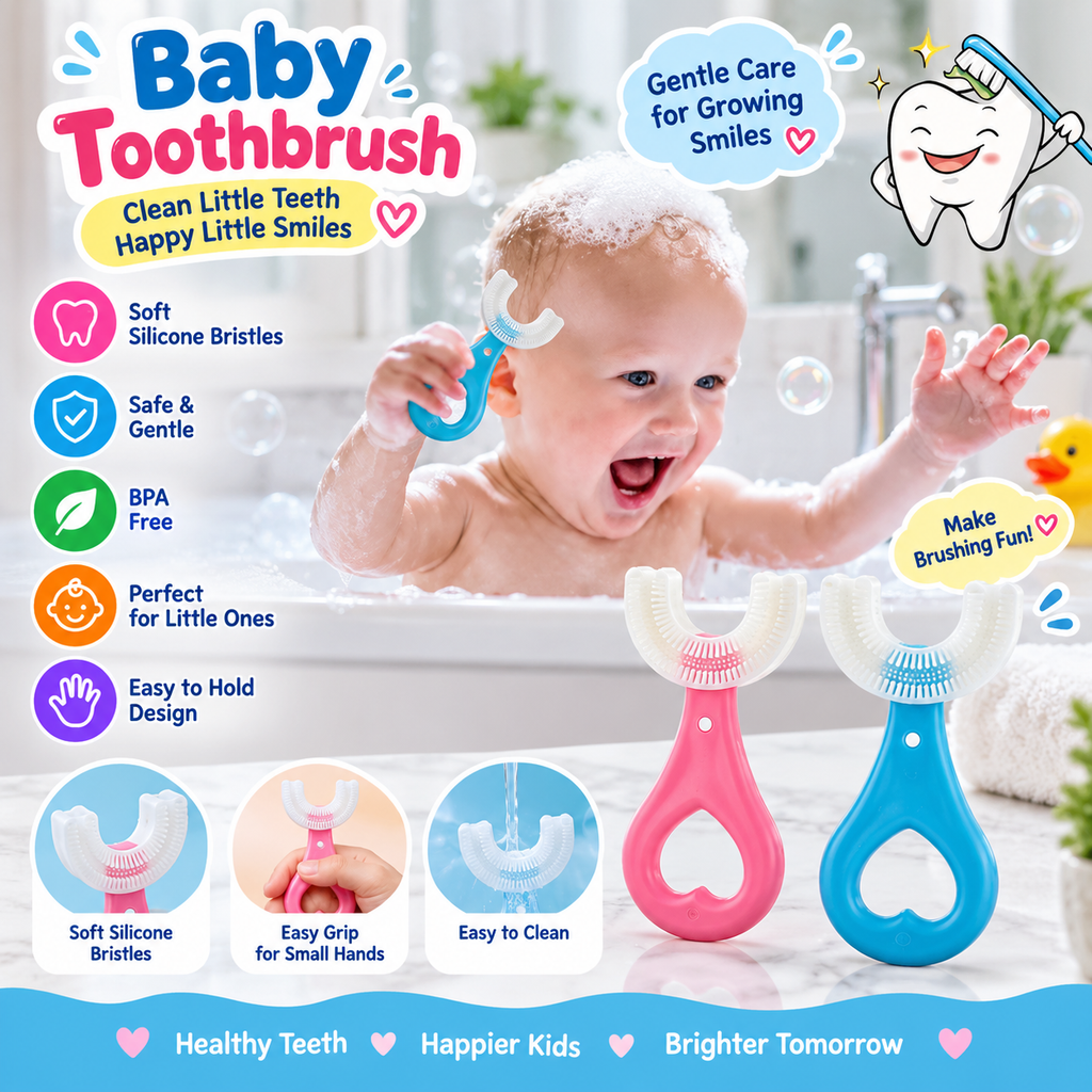 Baby Silicone Toothbrush U Shaped Design For Little Teeth