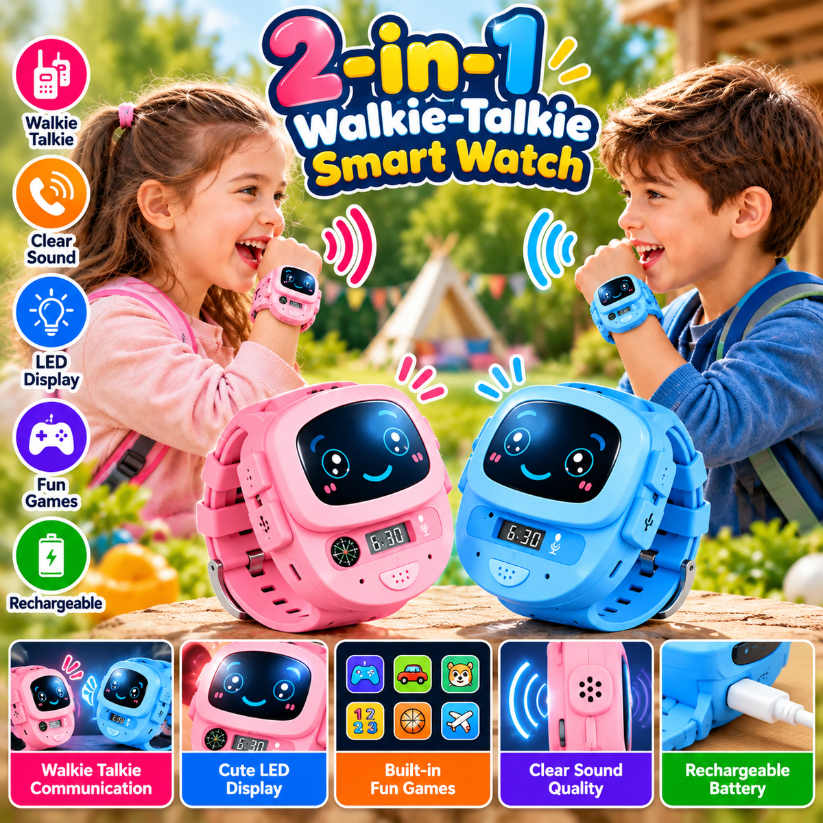 Kids Walkie Talkie Watch Two Way Communication Toy For Children