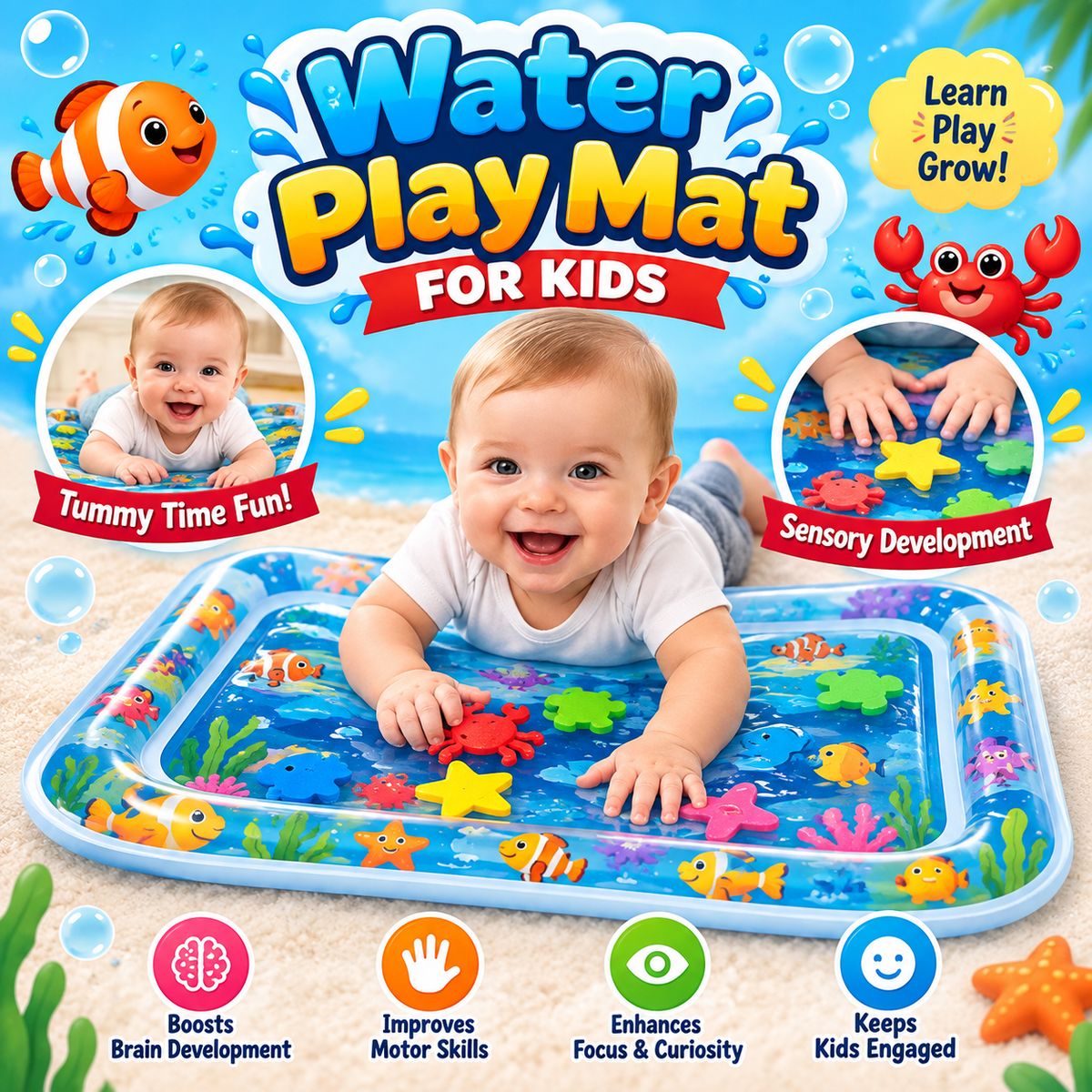 Baby Tummy Time Water Mat – Fun & Educational Activity Toy