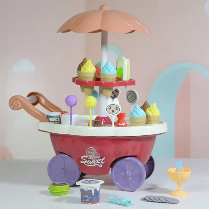 30Pcs Ice Cream Shop Toy Set Fun Pretend Play Cart For Kids