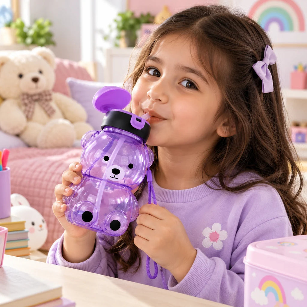 Bear Shaped Kids Water Bottle With Straw 750ml Sipper
