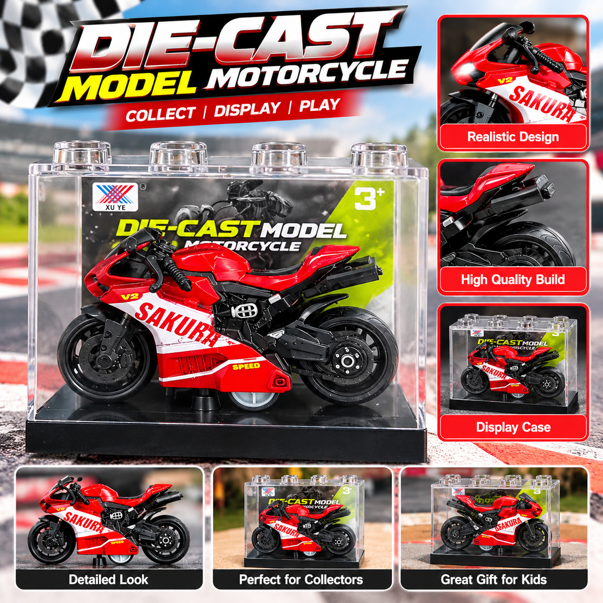 Die-Cast Style Motorcycle Toy – Mini Pull-Back Bike Model