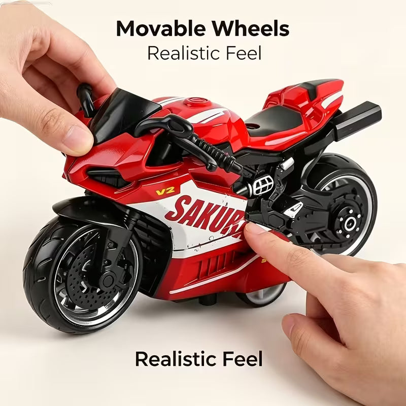Die-Cast Style Motorcycle Toy – Mini Pull-Back Bike Model