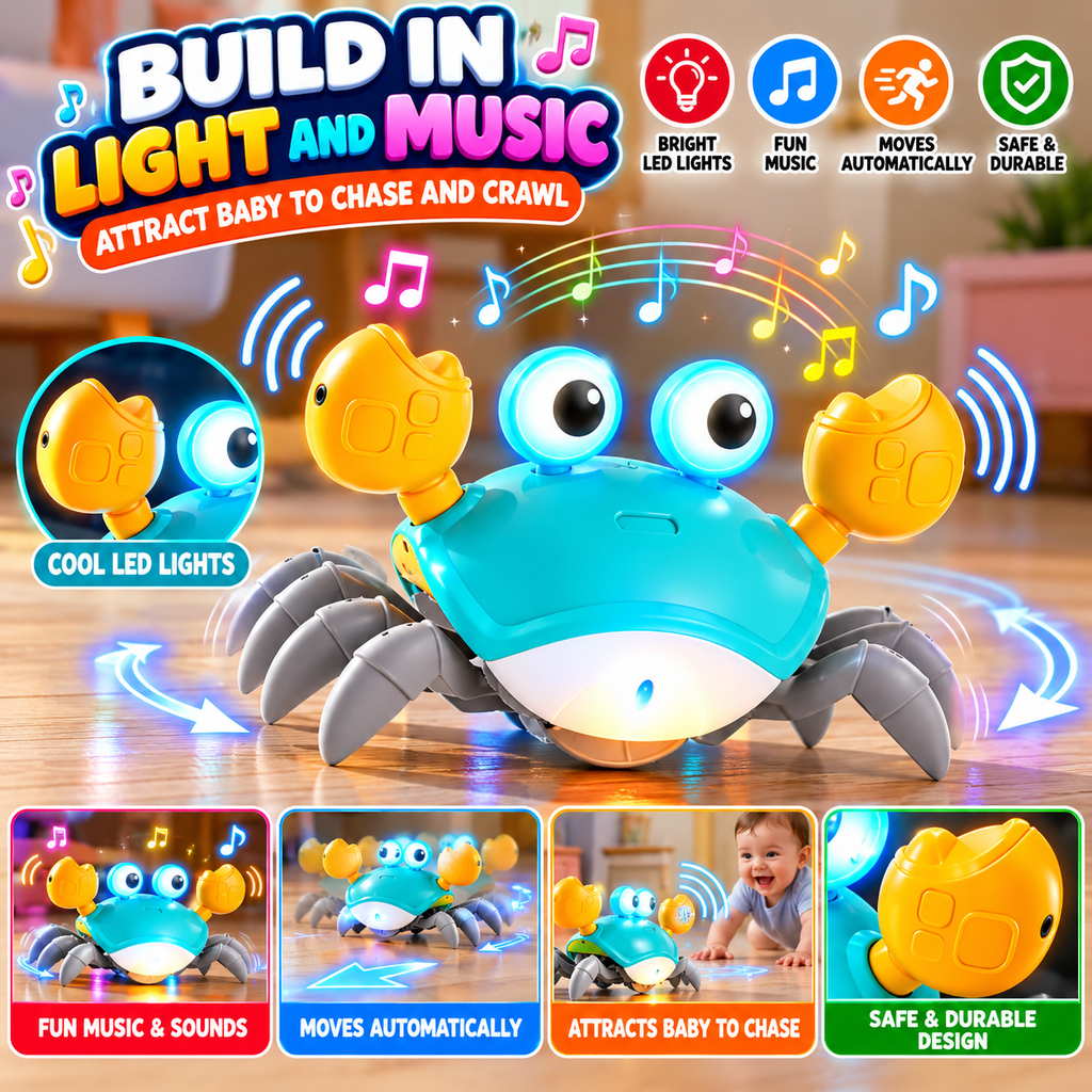 Electric Crawling Crab Toy Musical Light Up Baby Toy