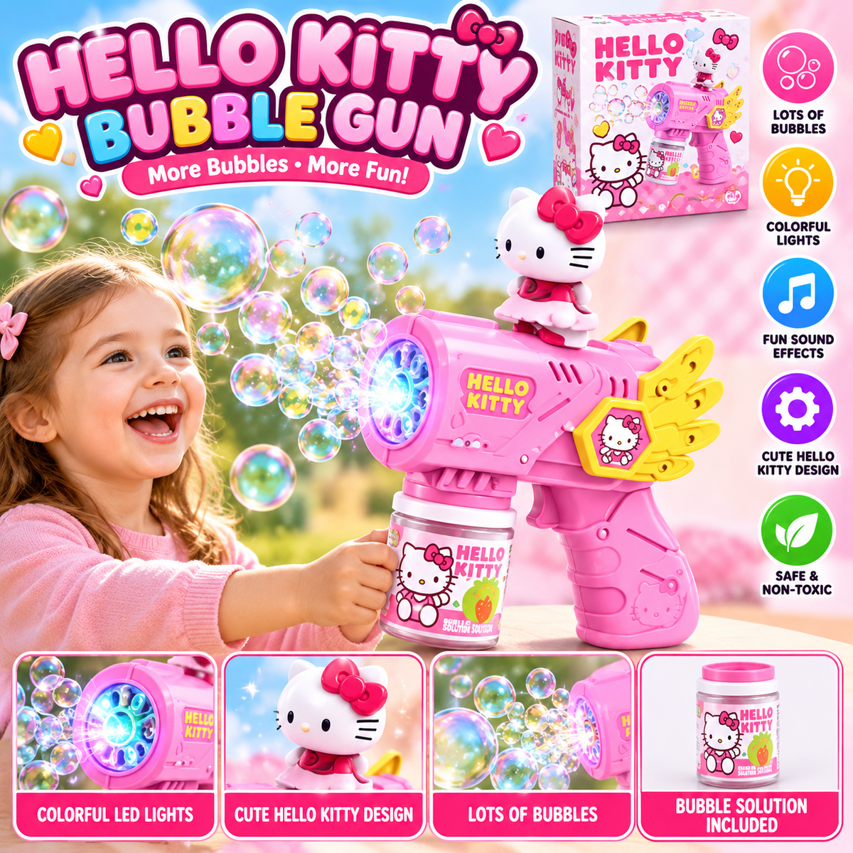Hello Kitty LED Bubble Gun – Bubble Blower with Music & Lights