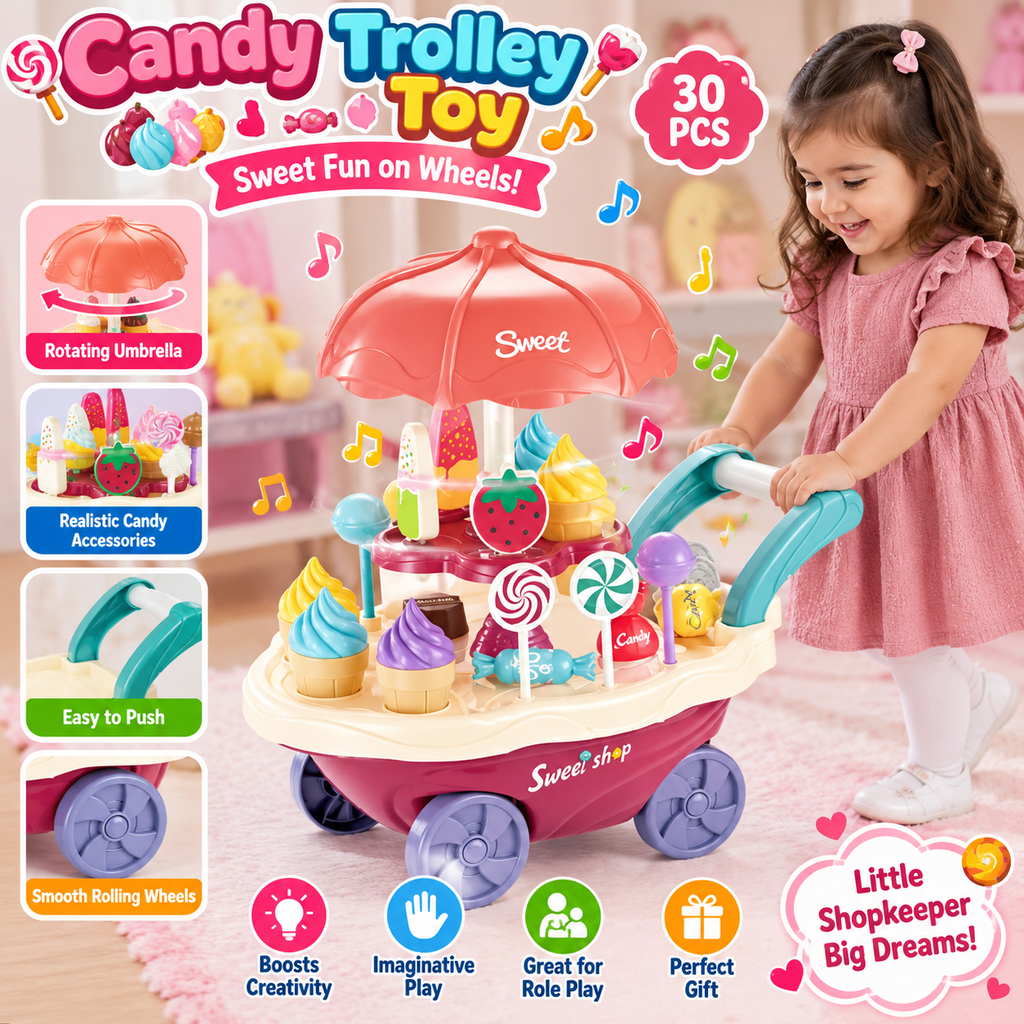 Ice Cream Candy Cart Toy – 30Pcs Creative Pretend Play Set for Kids