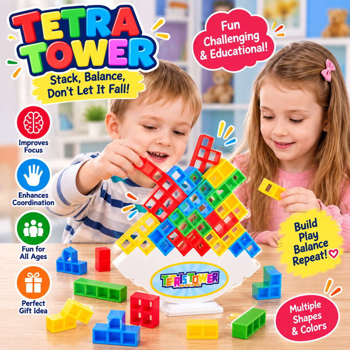 Kids Balance Stacking Blocks – 16-Piece Interactive Building Game