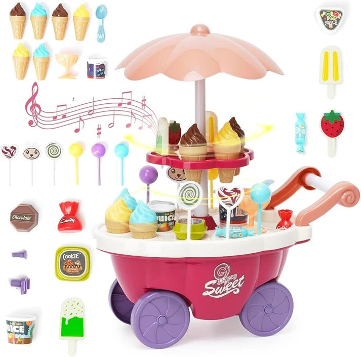 Ice Cream Candy Cart Toy – 30Pcs Creative Pretend Play Set for Kids