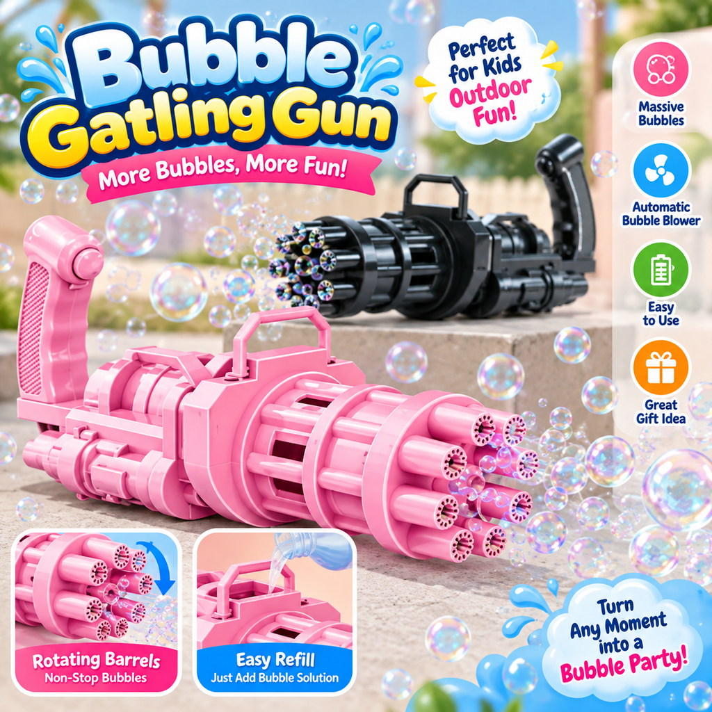 Large Bubble Gun Toy – 8-Hole Bubble Blower for Kids