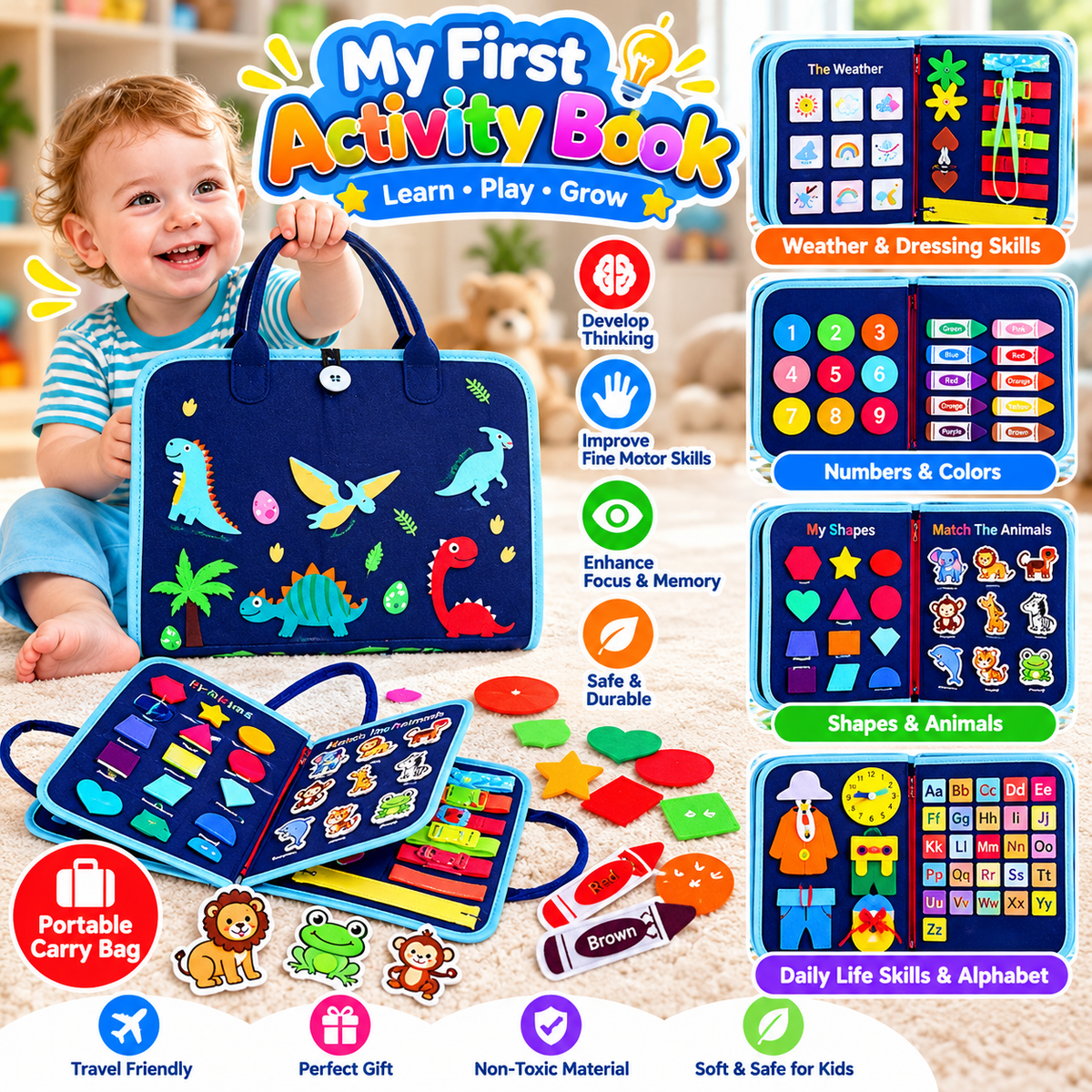 Montessori Dinosaur Activity Book – Fun Learning & Skill-Building Toy