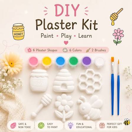 Kids Plaster Painting Kit DIY Art & Craft Set With 6 Color Paints