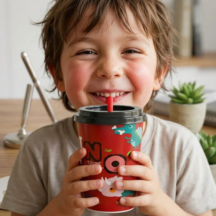 Kids Cartoon Sipper Cup Printed Cup With Lid & Straw