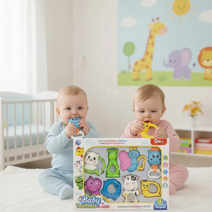 8Pcs Colorful Baby Rattle Set Fun Teething & Sensory Toys
