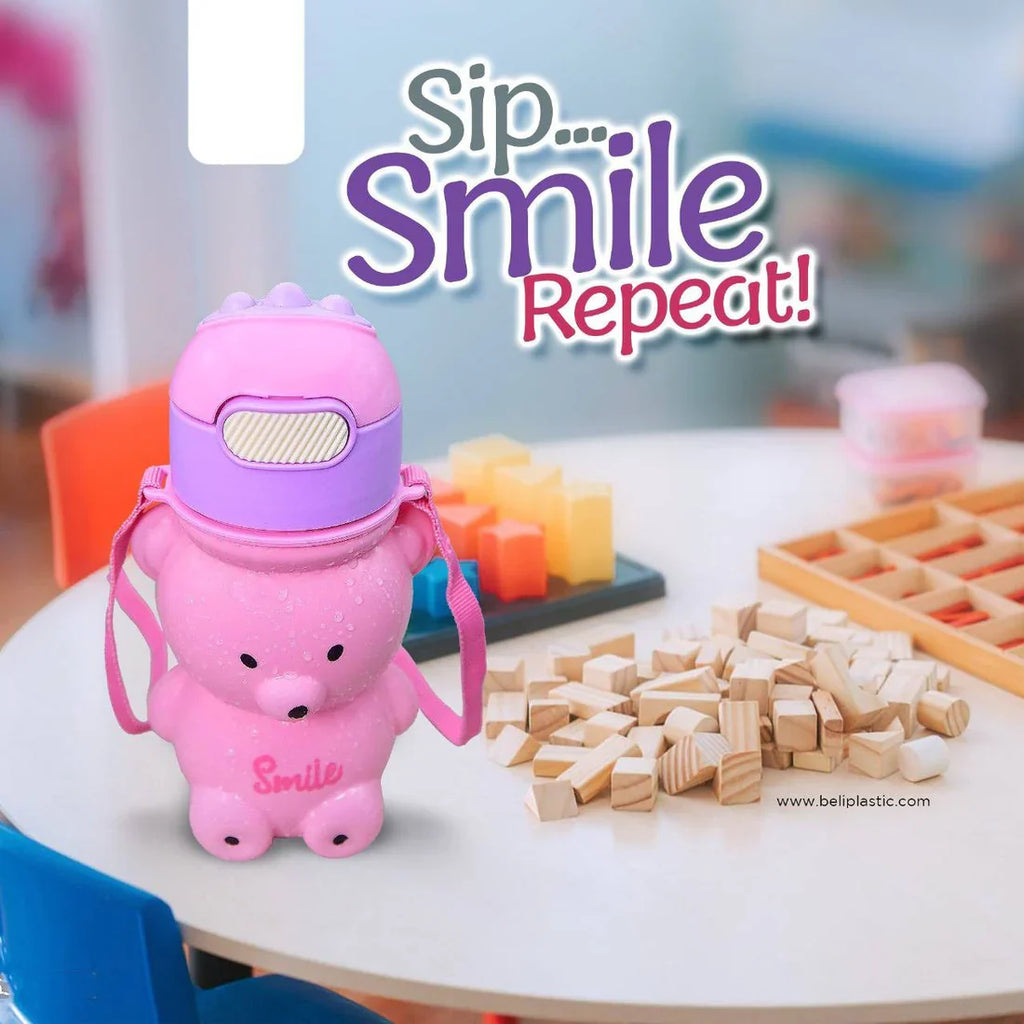 Cute Bear Design Water Bottle With Straw Reusable Sipper