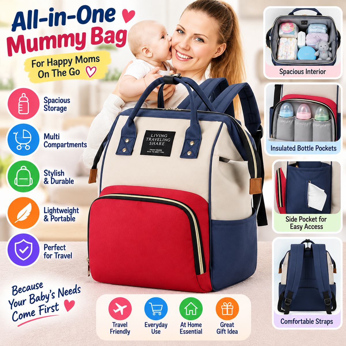 All In One Mummy Bag For Travel & Daily Use