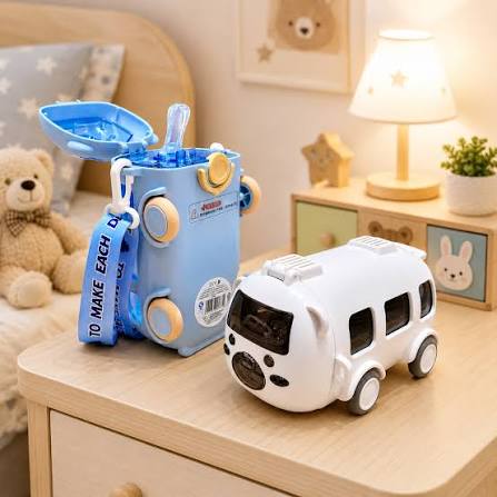 School Bus Shaped Water Bottle Cute Kids Drinking Bottle